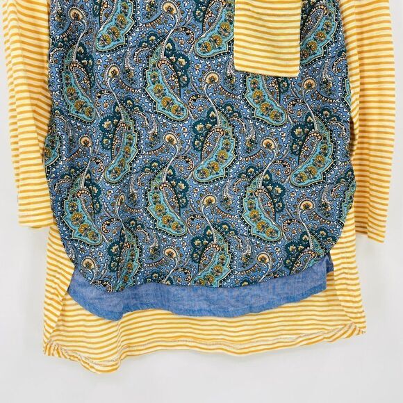 Postmark Anthropologie Size XS Blue & Yellow Paisley Print Striped Tunic Top - Picture 3 of 10